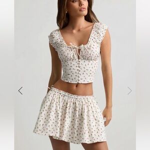 Oh Polly white + red floral skirt set